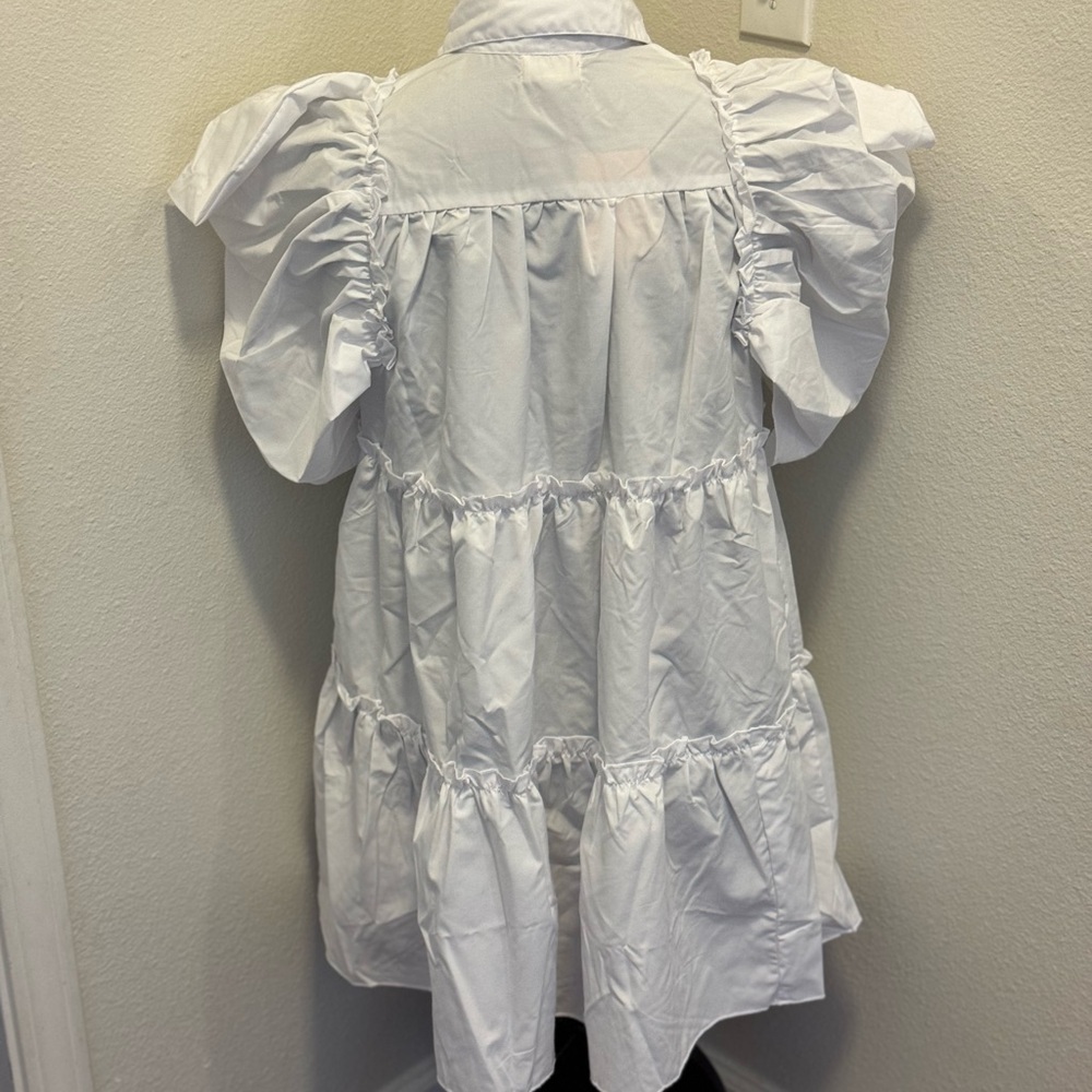 Girl Soul White Cotton Puff Sleeve Dress A Line Flare Swing Forever 21 S NEW - Picture 4 of 8